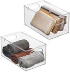 mDesign Plastic Home Closet Organizer - Basket Storage Holder Bin w/ Handles for Bedroom, Bathroom, Cabinet Shelves, Entryway, and Hallway - Holds Sweaters, Purses - Ligne Collection - 2 Pack - Clear