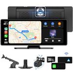 Wireless Portable Apple Carplay Screen, 9.3'' Carplay Stereo&Android Auto Touch Screen with 2.5K Dash Cam, 1080p Backup Camera/Loop Recording/Bluetooth GPS Navigation Head Unit/Mirror Link