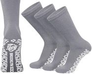 3 Pairs of Non-Skid Diabetic Crew Socks, Non Binding Top Therapeutic Cotton Gripper Socks (Grey, Size: 13-16)