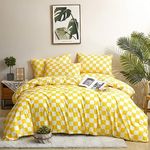 KAREVER Brand King 3PC Bedding Set, Grid Yellow White Comforter Set with Checkered Pattern, All Season Breathable Blanket Set, Durable Bedding for Men and Women, Ideal Gift