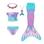 Mermaid Tail Swimsuit for Swimming Mermaid Tails for Girls Cola De Sirena Para Princess Bikini Bathing Suit Set (DZ15,4T)