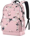 MOSISO 15.6-16 inch Laptop Backpack for Women, Polyester Anti-Theft Stylish Casual Daypack Bag with Luggage Strap & USB Charging Port, Camellia Travel Backpack, Pink