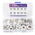 Washers for Screws, 750PCS Stainless Steel Washers, Metal Flat Washers, 9 Sizes Washers Assortment Set for Bolts, M2 M2.5 M3 M4 M5 M6 M8 M10 M12 Factories Repair Construction