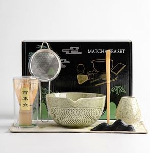 DWEHIXBUY Japanese Matcha Ceremony Accessory, Matcha Whisk, Traditional Scoop (Chashaku), Tea Spoon, Whisk Holder, 1 tea bowl, 1 tea siev, The Perfect Set to Prepare a Traditional Cup of Matcha.