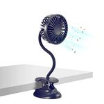 Clip on Fan Usb Fan mini Fan Battery Operated Desk Fan with Emergency Power Bank, USB Clip Fan Rechargeable Personal Fan Flexible Neck 3 Speeds Great for Beach Car Camping Dorm Bed Office - Dark Blue