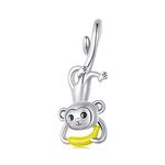 Monkey Bead Charm 925 Sterling Silver Charm Fits For Pandora Bracelet Necklace, Cubic Zirconia, Created Cubic Zirconia