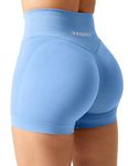 YEOREO Scrunch Workout Shorts Women Butt Lifting 3.5" Seamless V Waist Amplify Shorts Sport Gym Shorts Azure Small