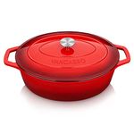 vancasso Cast Iron Pot, 8 Liters Oval Enamelled Cast Iron Dutch Oven with Lid, Naturally Non-Stick Slow Cook Cast Iron Casserole Pot, Graduated Red Exterior with Cream Interior - 37cm