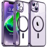 Flyzoo Clear Magnetic Case for iPhone 14 Plus (6.7'') Compatible with MagSafe & Camera Protector, [Non-Yellowing] [Shockproof & Antiscratch Protection] Hard Transparent Cover with Silicone, Purple