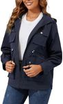 PESION Womens Packable Military Utility Raincoats Outerwear Waterproof Windbreaker Jacket Cargo Jacket with Pockets for Outdoor Travel Hiking, Navy Blue, Large