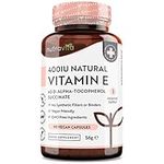 Vitamin E 400IU D-Alpha Tocopherol – 100% Natural Vitamin E – 90 Vegan Capsules – Highly Absorbable – 3 Month Supply – Protects Cells from Oxidative Stress – Made in The UK by Nutravita