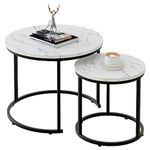 aboxoo Round Nesting Coffee Table Side Table Set of 2 End Tables for Living Room Bedroom Balcony,White Faux Marble Wooden Table 31IN Accent Large Coffee Table with Steel Frame