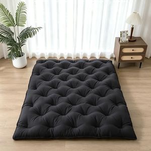 SHOUREN Japanese Futon Mattress Floor Mattress 3" Tatami Mat,Shredded Memory Foam Foldable Roll Up and Portable Sleeping Pad Suitable for Camping,Guest Room,Black 60"X80" Queen Size