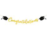 Gold Congratulations Graduation Banner with Graduation Cap Glitter Congratulations Banner for Graduation Baby Shower Retirement Engagement Party Decoration