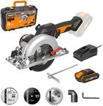 Worx WX531 20V PowerShare Cordless 120mm Brushless Compact Circular Saw with 1x 2.0Ah Battery & Charger – 41mm Cutting Depth, 6100 RPM, One-Handed Operation