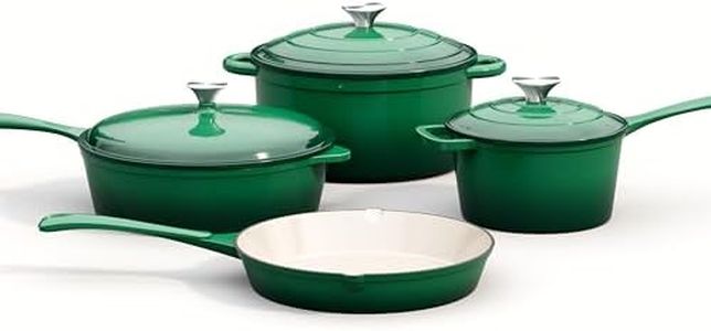 MAISON ARTS 7 Piece Enameled Cast Iron Cookware Set, Induction Dutch Oven Pot with Lid, Emerald Non Toxic Pots and Pans set, PFOA-PFOS Free