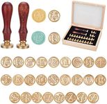 PandaHall Elite Brass Retro Alphabet Initials Wax Sealing Stamp, 26 Letters A-Z Wax Seal Stamp with 2 pcs Wooden Handle for Post Decoration DIY Card Making, Golden