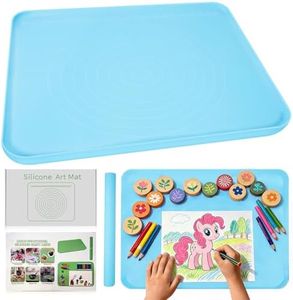 Large Silicone Mat for Crafts, 24"X19.7" Art Mat with Raised Edges for Clay, Resin, Slime, Jewelry-Making Table Protection Heat-Resistant Paint Mats, blue