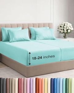 Extra Deep Split King Sheet Set - 7 Piece Breathable & Cooling Sheets - Hotel Luxury Bedding Set 18-24 Inch Extra Deep Pockets - Easy Fit, Super Soft, Wrinkle Free & Comfy - Spa Blue, Split King Size