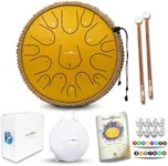 The Balmy Drum - 15 Note 14 Inch Steel Tongue Drum, Steel Drum Instrument, Drums For Children and Adults, Balmy Drum Set for Kids with Music Book, Handpan, Mallet and Carry Bag (Gold)