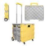 Berry 40 KG Foldable Shopping Trolley - Yellow & Grey, Plastic Trolley Cart with 4 Wheels and Lid, Portable Cart with Telescopic Handle, Multipurpose Utility Cart for Shopping, Teacher, Laundry