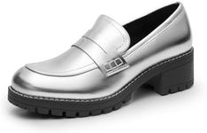 DREAM PAIRS Womens Comfortable Platform Chunky Heel Business Casual Loafers,Size 8,Silver-Pu,SDLS2319W