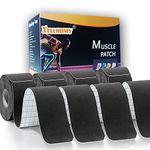 Kinesiology Tape Precut(4 Rolls,5cmx20m), K Tape Hypoallergenic Waterproof 80 Precut Strips In Total,Physio Elastic Sports Tape Pain Relief Adhesive for Muscles,Elbow,Knee & Shoulder, Sports(Black)