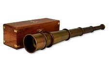 RII Antique Decor Spyglass, Pirate Telescope with Leather Case, Handheld Telescope for Adventure Enthusiasts, Monocular Nautical Decor for Gifting, Travellers, J. Scott London, 17"