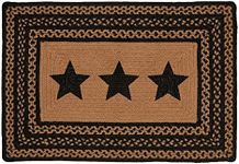 VHC Brands Farmhouse Star, Braided Jute Rug, Non-Skid Pad, Door Mat, Rectangle, Black, 20x31
