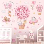 wondever Animals Hot Air Balloon Wall Stickers Flowers Elephant Giraffe Bear Airplane Wall Art Decals for Girls Room Baby Nursery Kids Bedroom