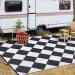 GAOMON 9x12 Outdoor Rug for Patios Reversible Mats Waterproof Plastic Straw Rug Modern Geometric Floor Mat Washable Rug for Patio Porch RV Backyard Pool Deck Picnic Beach Trailer Camping Rhombus Black