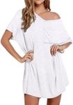 Ekouaer Womens Tshirt Nightgown Cotton V Neck Sleepshirts Comfy Casual Nightshirt for Women, White, XX-Large