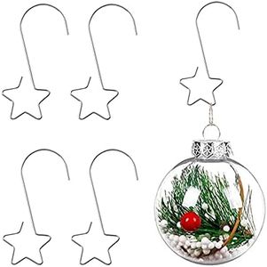 HERZWILD Ball Hangers Pack of 100 Christmas Tree Baubles Hangers Christmas Bauble S Hooks with Star Quick Hangers for Baubles Christmas Tree Baubles Christmas Tree Decoration (Silver/S Hook with Star)