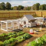 Ketive Extra Large Chicken Coop with 2 Runs for 3–10 Chickens Outdoor Wooden Hen House Poultry Cage with 6 Nesting Boxes, Dual Ramp Doors, Slide-Out Tray & Curved Roof (198.6" L x 38" W x 40.2" H)