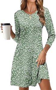MOLERANI Women's Casual Plain Simple Long Sleeve T-Shirt Loose Dress,Flyleaf Olive,L