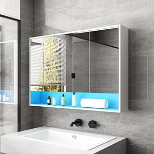 Luxsuite Bathroom Mirror Cabinet Medicine Shaver Shaving Wall Storage Cupboard Organiser Shelves Furniture with LED Lights Doors White