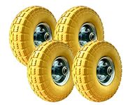 250mm/ 10" Puncture Proof Replacement Wheel For Wheelbarrow Sack Truck Hand Trolley Cart Solid Rubber Wheel Tyre Tires in Yellow 3.5” x 4” galvanised steel rims 30psi (4)