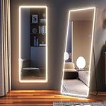 LVSOMT Full Length Mirror with LED Lights, 165 x 55 cm Floor Mirror Standing Hanging or Leaning Against Wall, Full Body Mirror with 3 Colors & Dimmable Brightness for Bedroom Living Room