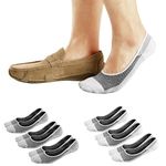 Ueither Men's No Show Socks Invisible Liner Loafers Sneakers Socks Non Slip (White/Gray (3 Pairs Each), 9.5-13.5)