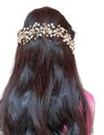 Samyak Crystal Pearl Hair Vine Tiara Hair Accessory Headband Headdress Hair Jewellery For Women | Hair Pin | Bun | Hair Clip For Bridal Wedding Functions Bridesmaid, Gold, Pack of 1