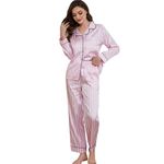 U2SKIIN Women Satin Pajamas Set, Long Sleeve Silk Pajamas for Women Striped Button Down 2-Piece Pj Set, Light Pink Stripe, Medium