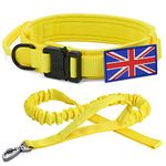 Tactical Dog Collar and Lead Set - YoothBro K9 Military Dog Collar with UK United Kingdom Flag, Adjustable Nylon Dog Collar with Heavy Duty Metal Buckle for Medium Large Dogs L, Yellow