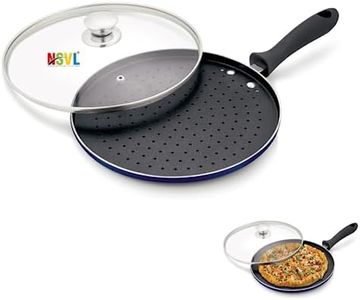 NSVL Nonstick Pizza Tawa with Flat Base and Holes | Non-Stick Pizza Maker Pan with Handle and Glass Lid | Cookware for Kitchen | Diameter 25.5 cm, 10 Inch, Blue