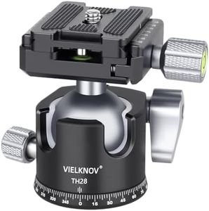 VIELKNOV Testa a sfera a basso profilo, 28 mm in metallo doppia U testa a sfera con piastra a sgancio rapido Arca 1/4" per treppiede, monopiede per fotocamera DSLR, carico massimo: 10 kg
