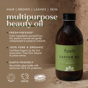 Fushi Organic Castor Oil 250ml – Cold-Pressed, Hexane-Free, For Hair & Skin