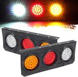 Partsam 2Pcs LED Truck Trailer Tail Lights Bar with Iron Bracket Base Waterproof 12V-30V 63 LED 4 Inch Round Led Trailer Tail Lights Bar Stop Turn Signal Running Backup Reverse Lights Lamps RV Camper