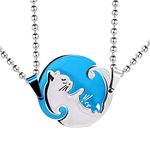 INOXPINK Cat Puzzle Necklace for 2 Yin Yang Friendship Necklace Best Friends in an Organza Gift Bag