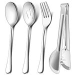 LIANYU 12-Piece Large Serving Utensils Set, Include 9.8 Inch Slotted Serving Spoons and Forks, 9.4 Inch Serving Tongs, Stainless Steel Hostess Serving Flatware Set for Catering Party, Dishwasher Safe