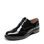 DREAM PAIRS Womens Brogue Lace up Ladies Flat Low Heel Smart Vintage Oxfords School Shoes,Size 7,Black/Patent,SDOX2201W-E