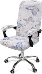 Smiry Stretch Printed Computer Office Chair Cover with Armrest Covers, Soft Fit Universal Removable Washable Desk Rotating Chair Slipcovers, Anti-Dust Spandex Protector with Zipper, White